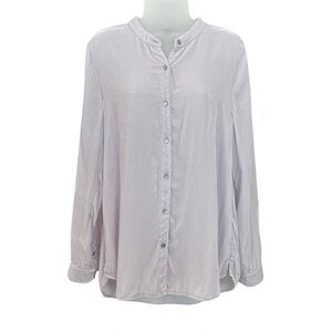 Eileen Fisher Velvet Mandarin Collar Button Down Long Shirt in Sachet Purple